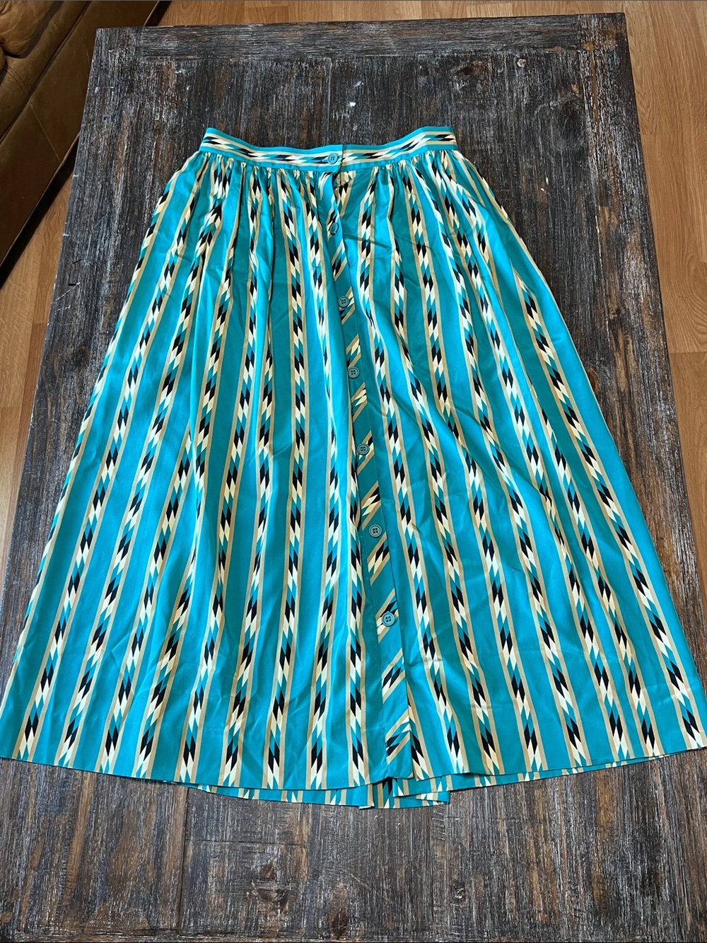 Vintage Halston lll Heritage Turquoise Striped Midi Skirt